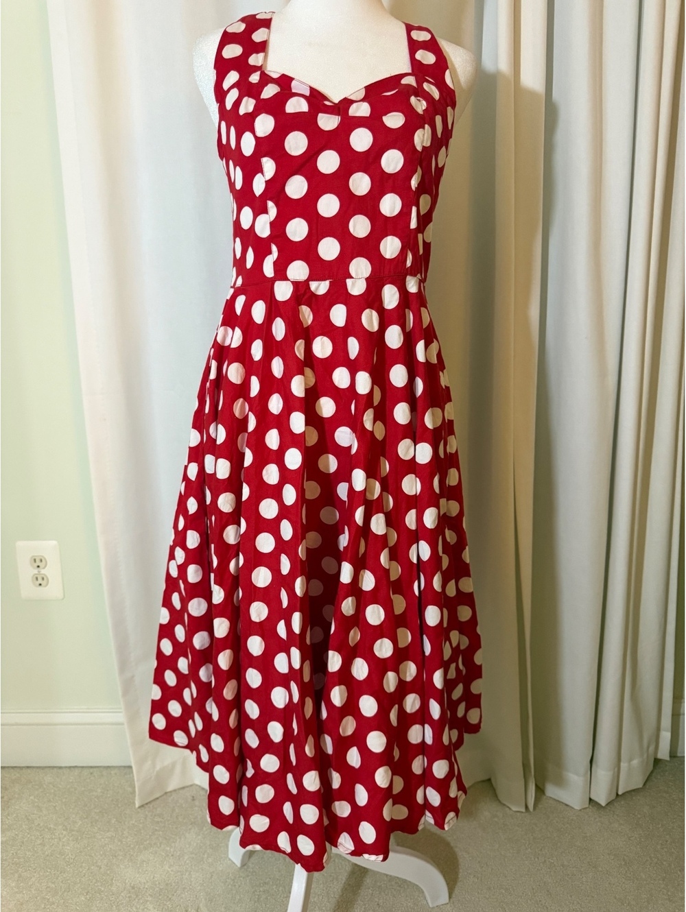 Beyond Retro Red & White Polka Dot Vintage Style Midi Dress Size S NWT
